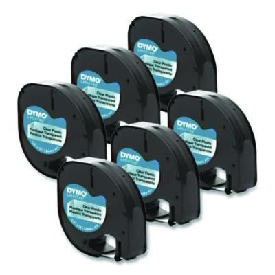 Letratag Plastic Label Tape Cassette, 0.5" x 13 Ft, Black On Clear, 6/Pack