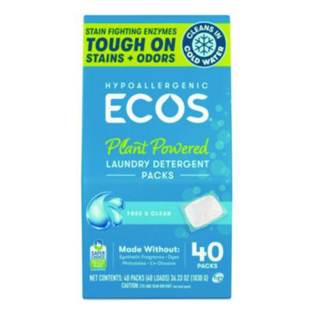 Laundry Detergent Packs, Free And Clear, 40/Pack