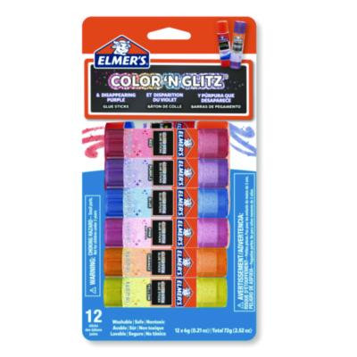 Glitter Glue Sticks, Applies Assorted Colors, 0.21 Oz, Dries Clear Glitter, 12/Pack