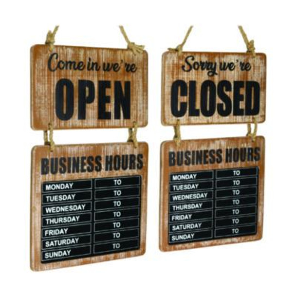 Business Hours Outdoor Sign, 9.75 x 22.5, Brown Face, Black/White Lettering, Chalkboard