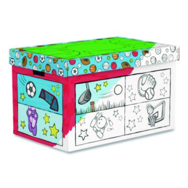 At Play Color In Toy Box, Sports Design, 1 Section, 39.27 Gal, 5.25 Cu Ft, 28" x 18" x 18", White/Black