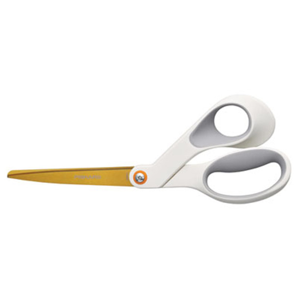 Softgrip Titanium Scissors, 8" Long, 4" Cut Length, Offset White Handle