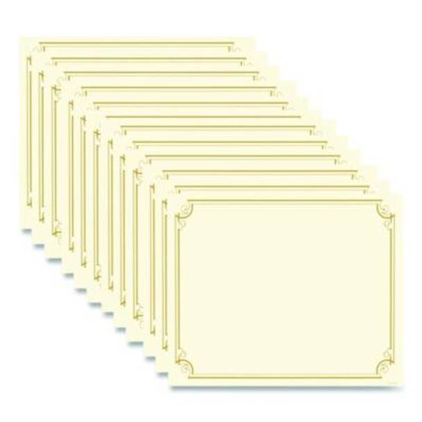 Golden Scroll Frame Foil Certificate, 11 x 8.5, Beige With Gold Scroll Border, 12/Pack