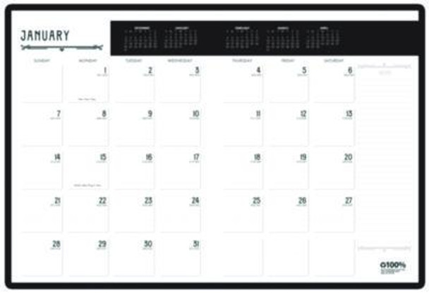 100% Recycled Deco Days Monthly Planner, 11 x 8.5, Black/Gold Cover, 12-Month (Jan To Dec): 2026