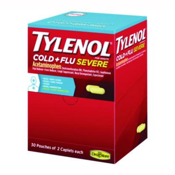 Cold + Flu Severe Caplets, 2/Pack, 30 Packs/Box