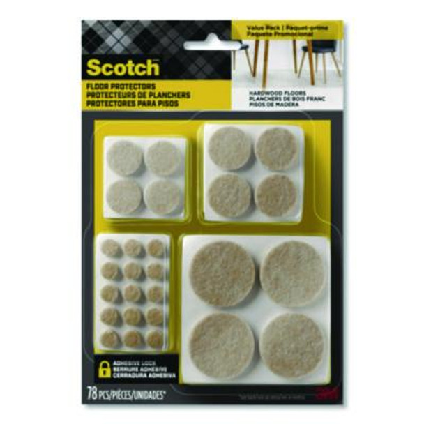 Felt Pad Protectors, Assorted Round, Beige, 78/Pack