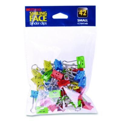 Smiling Face Binder Clips, Small, Assorted Colors, 42/Pack