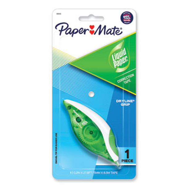 Dryline Grip Correction Tape, Non-Refillable, 0.2" x 27.92 Ft, White Tape, Translucent Green/White Dispenser