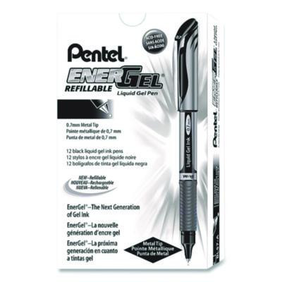 Energel Deluxe Gel Pen, Stick, Medium 0.7 Mm, Black Ink, Silver/Black Barrel, Dozen