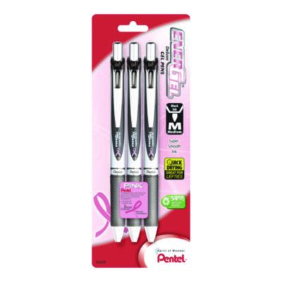 Energel Rtx Deluxe Gel Pen, Retractable, Medium 0.7 Mm, Black Ink, Black Barrel, 3/Pack