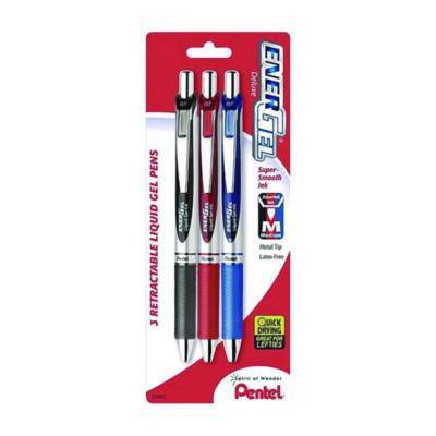 Energel Rtx Deluxe Gel Pen, Retractable, Medium 0.7 Mm, Assorted Ink And Barrel Colors, 3/Pack