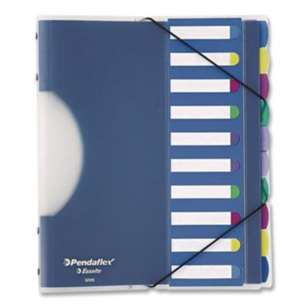 Pilesmart Project Sorters, 0.75" Expansion, 10 Sections, Elastic Cord Closure, 1/10-Cut Tabs, Letter Size, Blue