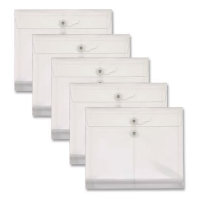 Poly String And Button Envelope, 1.25" Expansion, String/Button Closure, 13" x 10", Clear, 5/Pack
