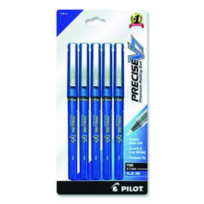 Precise V7 Rollerball Pen, Stick, Fine 0.7 Mm, Blue Ink, Blue/Clear Barrel, 5/Pack