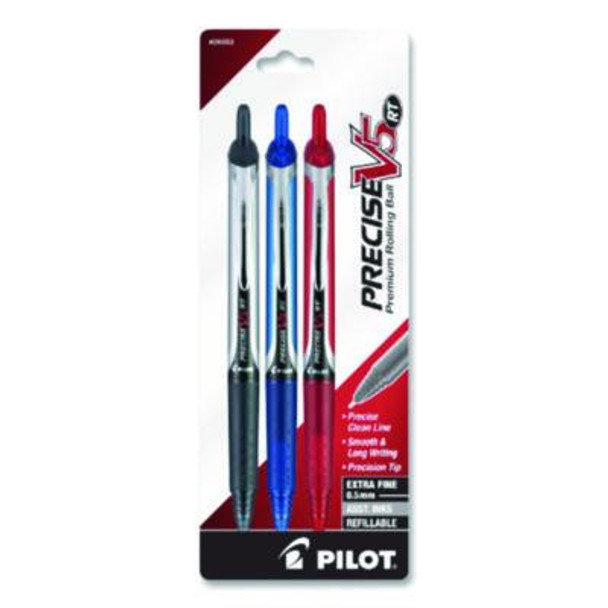 Precise V5Rt Rollerball Pen, Retractable, Extra-Fine 0.5 Mm, Assorted Ink And Barrel Colors, 3/Pack