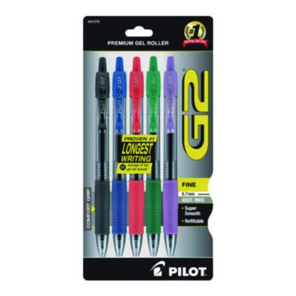 G2 Premium Gel Pen, Retractable, Fine 0.7 Mm, Assorted Ink And Barrel Colors, 5/Pack