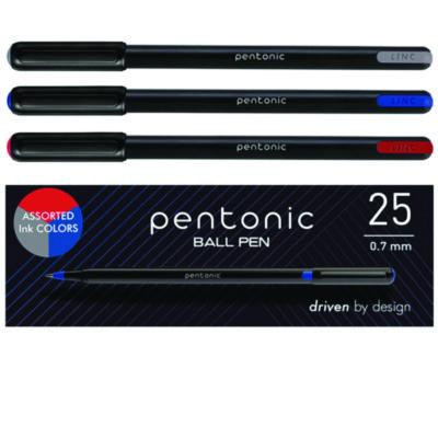Pentonic Ballpoint Pen, Stick, Fine 0.7 Mm, Assorted Ink Colors, Black Barrel, 25/Pack