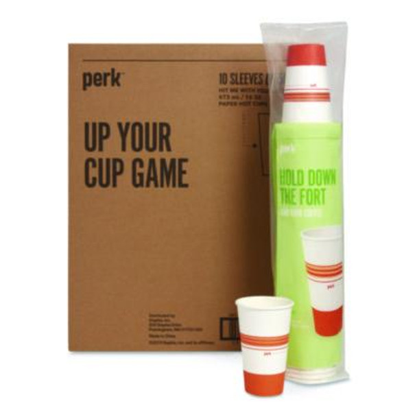 Paper Hot Cups, 16 Oz, White/Orange, 500/Carton