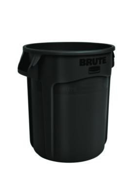 Vented Round Brute Container, 32 Gal, Plastic, Black, 6/Carton