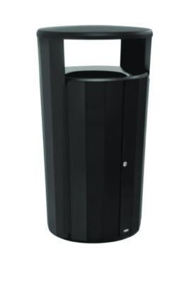 Resist Round Waste Container, 45 Gal, Metal, Textured Black/Black Gloss