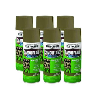 Camouflage Spray Paint, Flat Army Green, 12 Oz Aerosol Can, 6/Carton