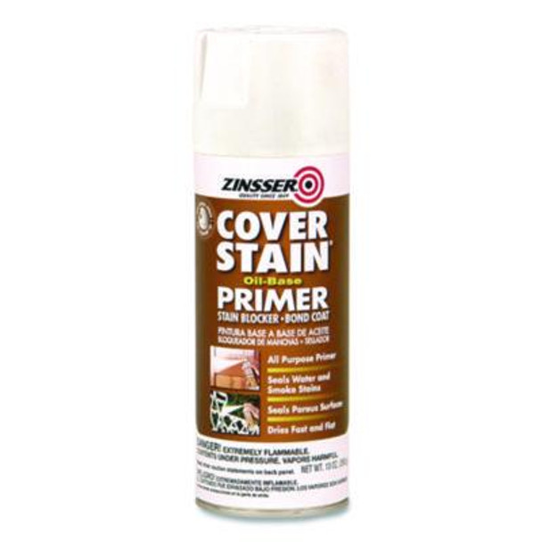 Cover Stain Oil-Based Spray Primer, Interior/Exterior, Flat White, 13 Oz Aerosol Can, 6/Carton