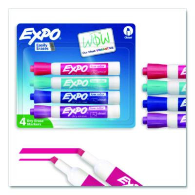 Low-Odor Dry Erase Marker, Broad Chisel Tip, Assorted Colors, 4/Pack