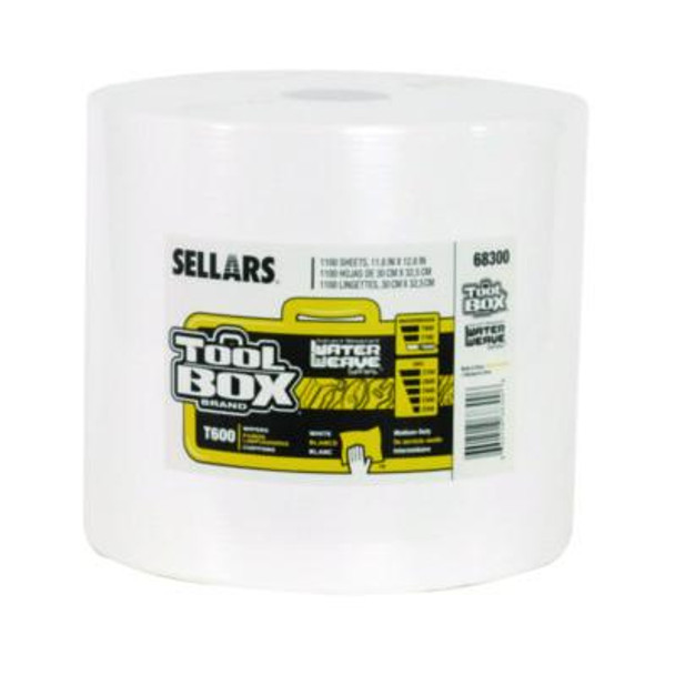 Toolbox Waterweave T600 Wipers, 1-Ply, 11.8 x 12.8, White, 1,100 Sheets/Roll