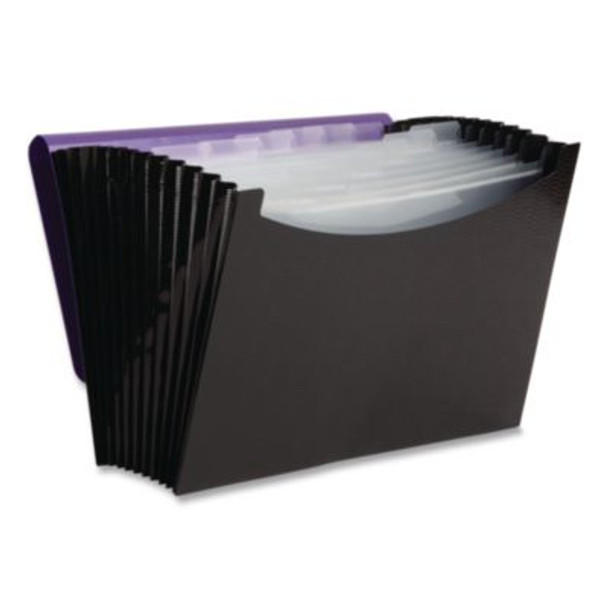 12-Pocket Poly Expanding File, 0.88" Expansion, 12 Sections, Cord/Hook Closure, 1/6-Cut Tabs, Letter Size, Black/Purple