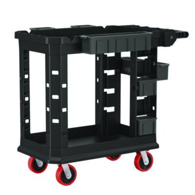 Heavy Duty Plus Utility Cart, Plastic, 2 Shelves, 6 Bins, 500 Lb Capacity, 19.5" x 41.78" x 34.81", Black
