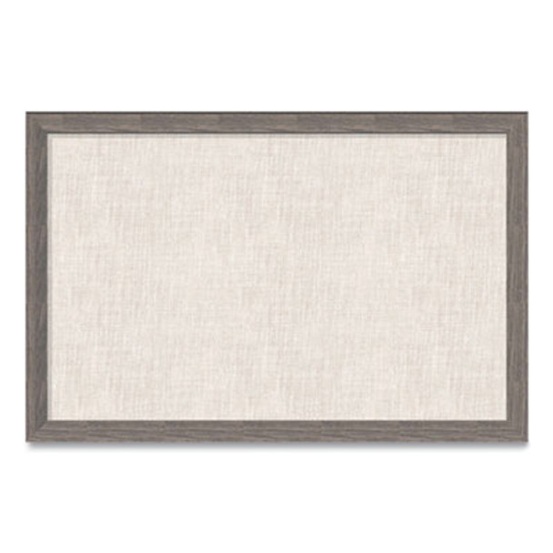 Linen Bulletin Board With Rustic Frame, 36" x 24" (Actual Size: 35" x 23"), Beige Surface, Brown Wood Frame