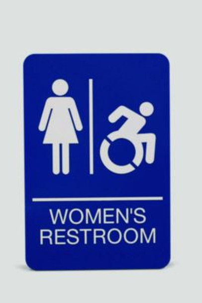 Ada Sign, Women's Restroom, 6 x 9, Blue Face, White Graphics