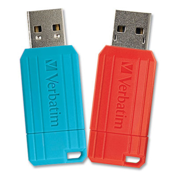 Pinstripe Usb 2.0 Flash Drive, 64 Gb, Caribbean Blue/Red, 2/Pack