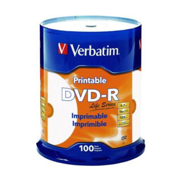 Dvd-R Lifeseries Inkjet Printable Disc, 4.7 Gb, 16x, Spindle, White, 100/Pack