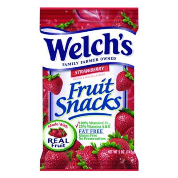 Fruit Snacks, Strawberry, 5 Oz Pouch, 12/Box