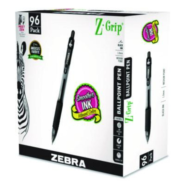 Z-Grip Ballpoint Pen, Retractable, Medium, 1 Mm, Black Ink, Clear/Black Barrel, 96/Pack