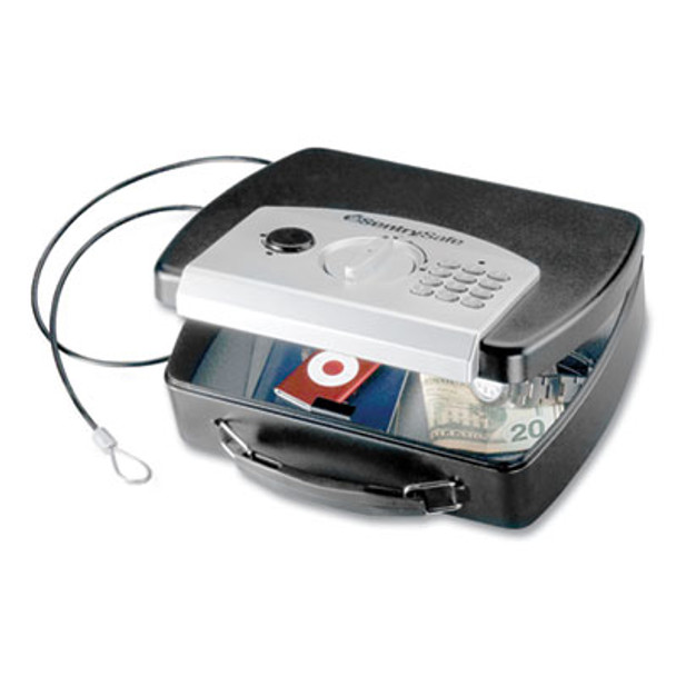 P008e Portable Electronic Security Safe, 0.08 Cu Ft, 10 X 7.9 X 2.9, Black/Silver