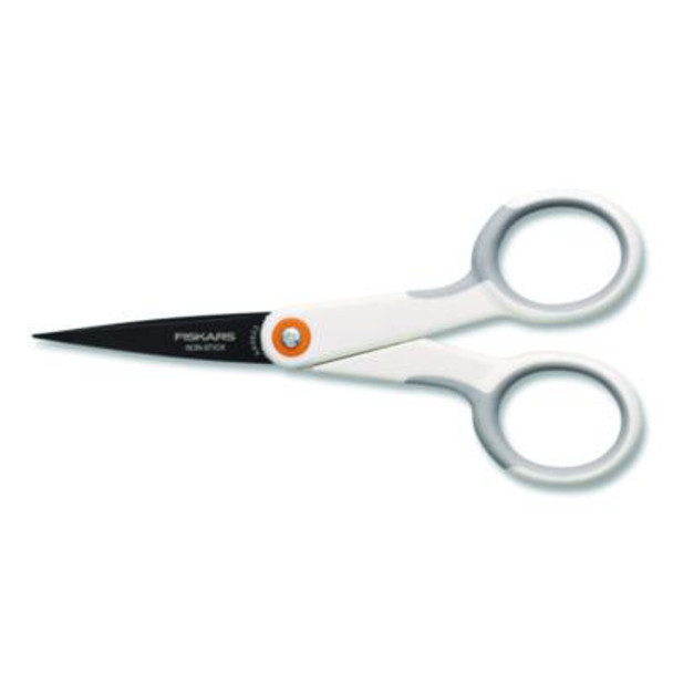 Softgrip Nonstick Scissors, 5" Long, Straight White/Gray Handle