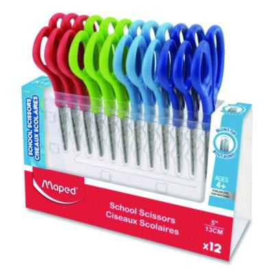 Essential Blunt School Scissors School Pack, Rounded Tip, 5.35" Long, 2" Cut Length, Straight Assorted Handle, Dozen