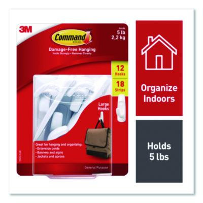 Large Utility Hooks, Plastic, White, Supports 5 Lb, 12/Pack