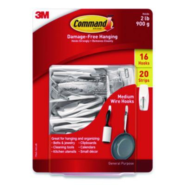 Medium Toggle-Wire Hooks, Metal Wire, Silver, Supports 2 Lb, 16/Pack