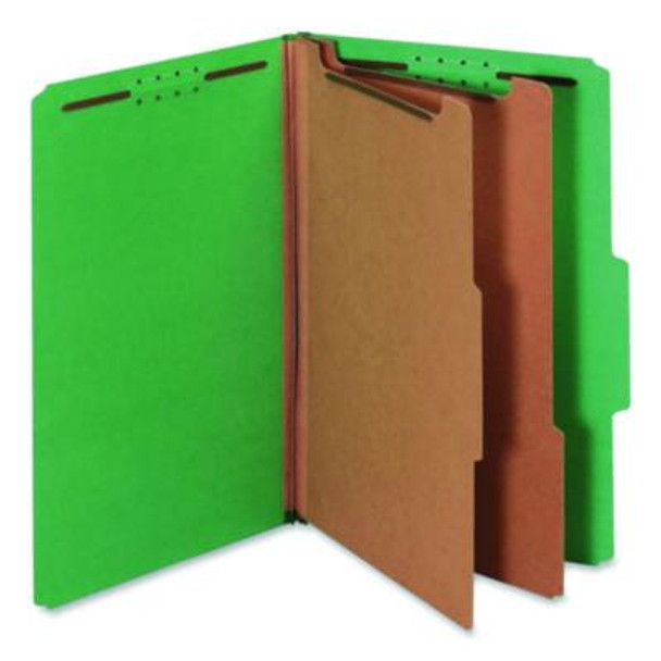Colored Pressboard Top Tab Classification Folders, 2.5" Expansion, 2 Dividers, 6 Fasteners, Legal Size, Dark Green, 10/Box