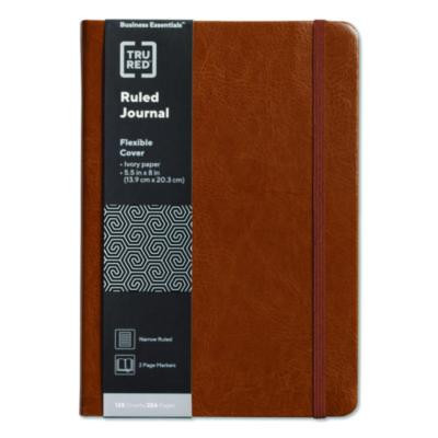 Flexible-Cover Business Journal With Elastic Closure, 1-Subject, Narrow Rule, Cognac Cover, (128) 8 x 5.5 Sheets