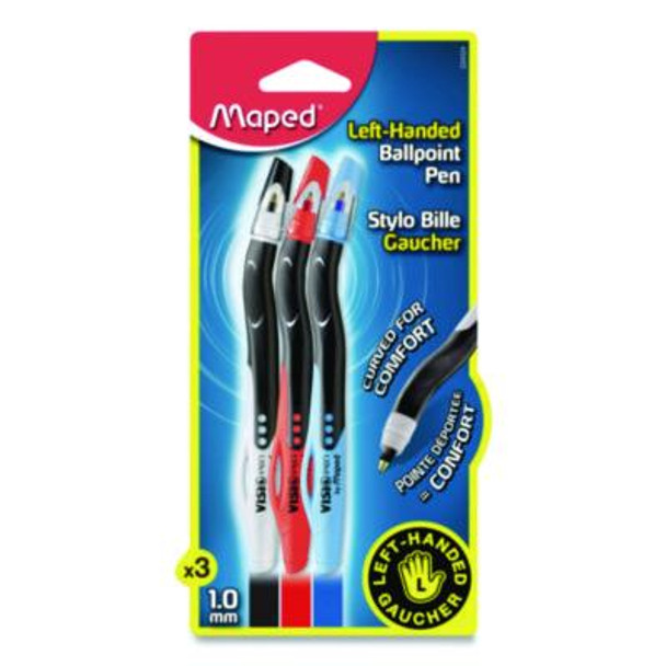Visio Left-Handed Ballpoint Pen, Stick, Medium 1 Mm, Assorted Ink And Barrel Colors, 3/Pack