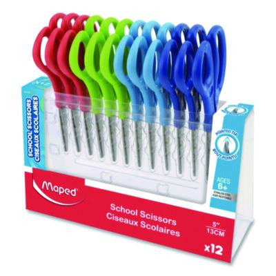 Essential Pointed School Scissors School Pack, Pointed Tip, 5.35" Long, 2" Cut Length, Straight Assorted Handle, 12/Pack