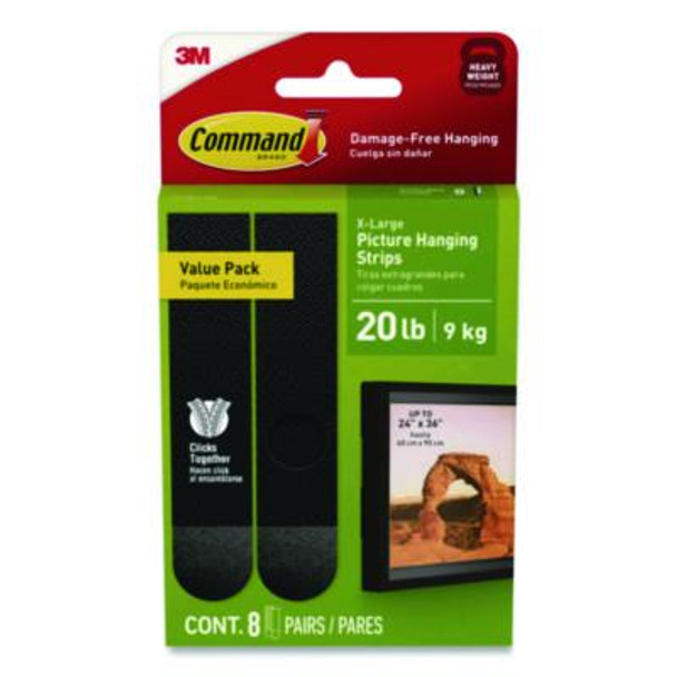 Picture Hanging Strips, X-Large, Removable, Holds Up To 20 Lbs Per 4 Strips, Black, 8 Pairs/Pack