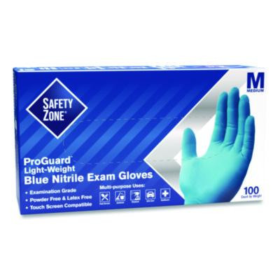 Proguard Nitrile Gloves, Powder-Free, Medium, 3 Mil (Palm), 3.5 Mil (Fingers), Blue, 100/Box, 10 Boxes/Carton