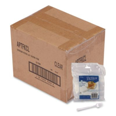 Petites Mini Utensils, Medium Duty, Petite Tasting Fork, Plastic, Clear, 500/Carton
