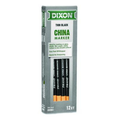 China Marker, Thin Core, 0.37" x 7", Black, 12/Pack