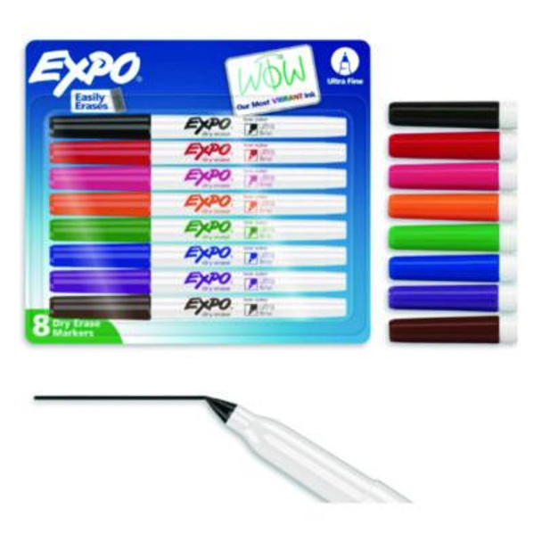 Low-Odor Dry-Erase Marker, Extra-Fine Bullet Tip, Assorted Colors, 8/Set